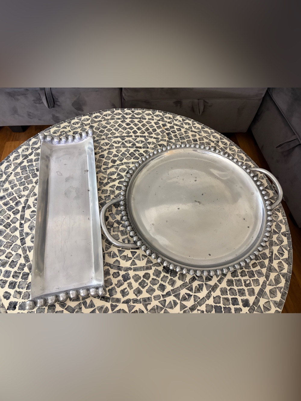Decorative Silver Serving Tray Set - Round and Rectangular